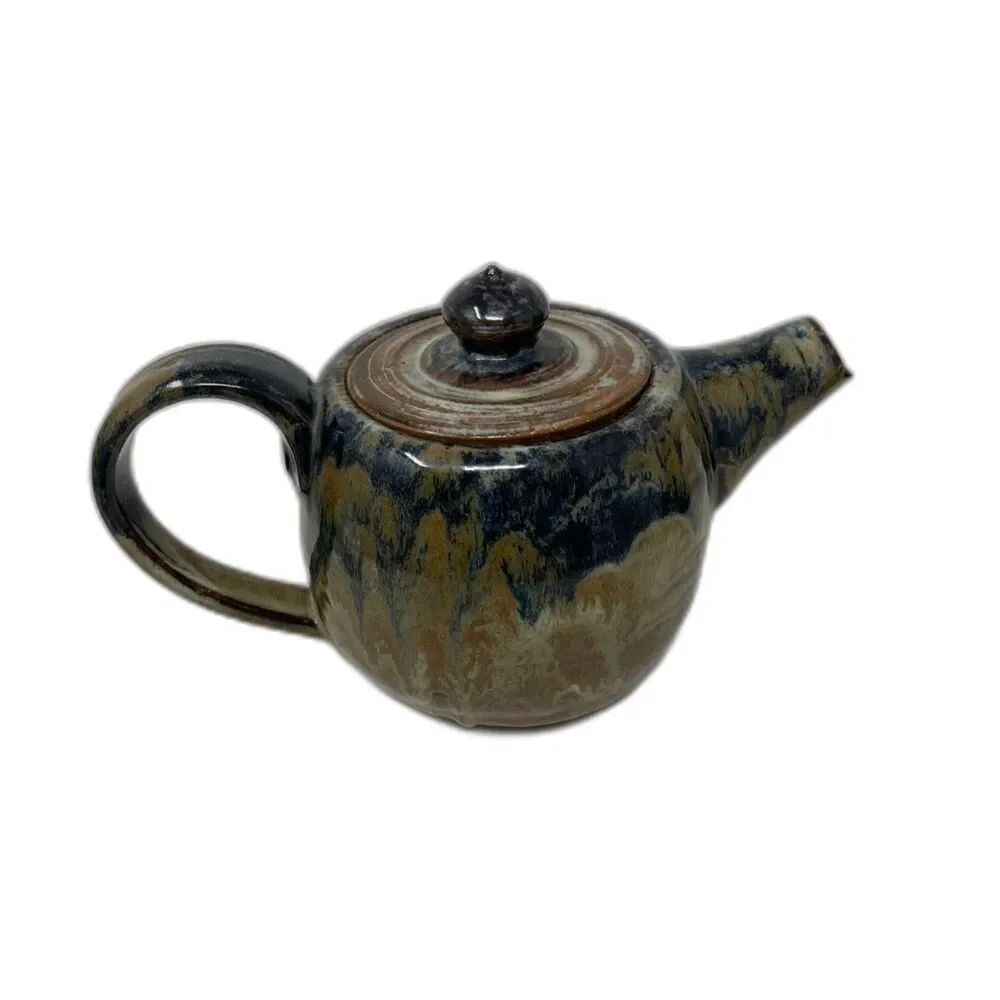 Studio ART Pottery Stoneware TEAPOT Large Handle Brown Drip GLAZE Handmad Signed